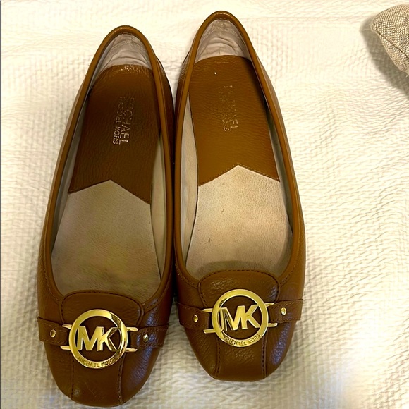 Michael Kors Leather Brown and Gold Flats Loafers with Signature Design Size 10 - Picture 1 of 4
